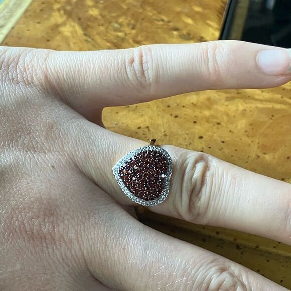 Natural Red Garnet Sterling Silver Heart Ring Size 6 - Picture 3 of 8